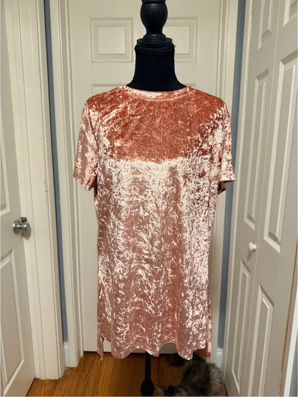 SADIE & SAGE Crushed Velvet Long Tunic Top Dusty Rose Pink Large NWT - Picture 1 of 5